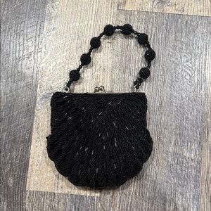 Elegant Black Beaded clam Shell Clutch